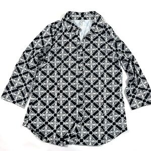 Lulu B Button Front Shirt Nylon Size Medium Black White